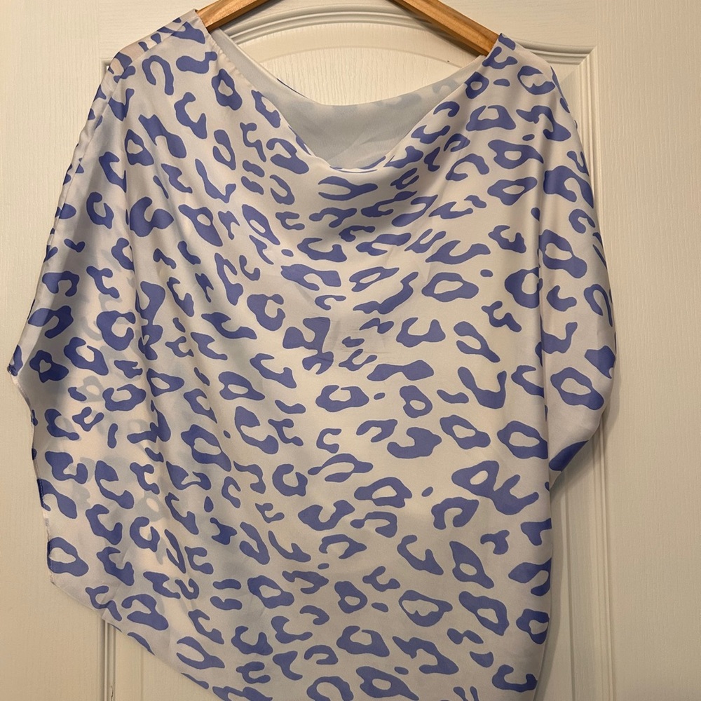 Tyche Blue and White Leopard Print Blouse